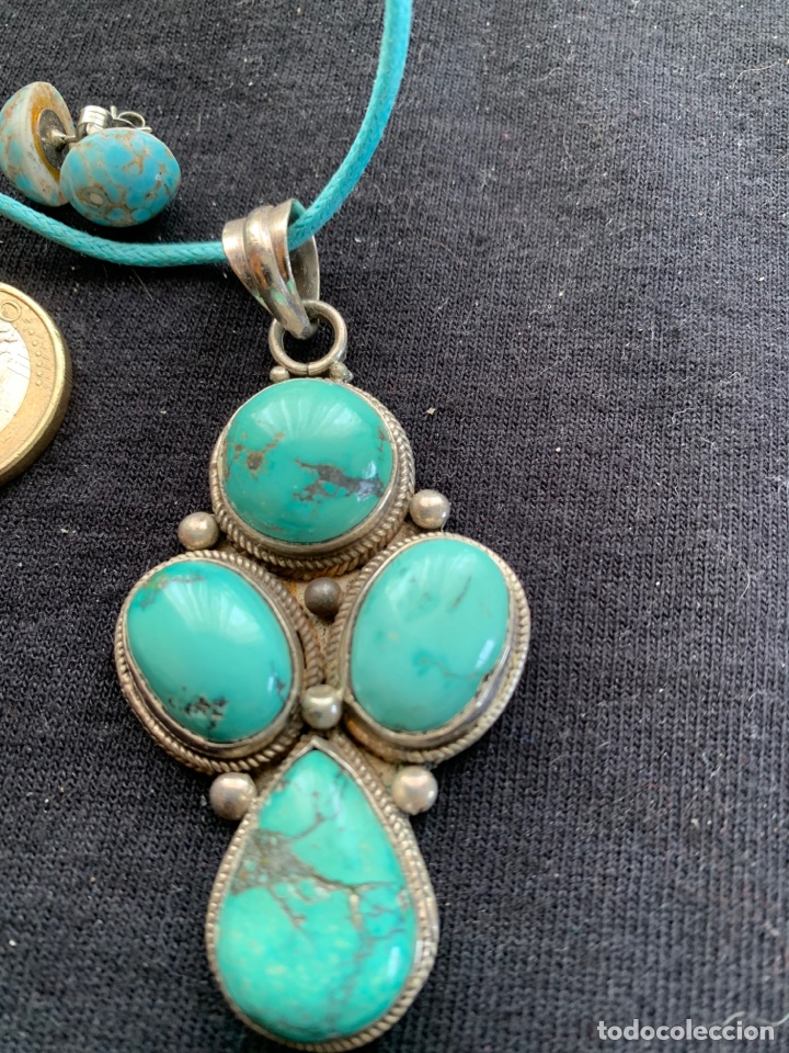 Joyeria: Colgante de plata y turquesas con cord&oacute;n y pendientes - Foto 2