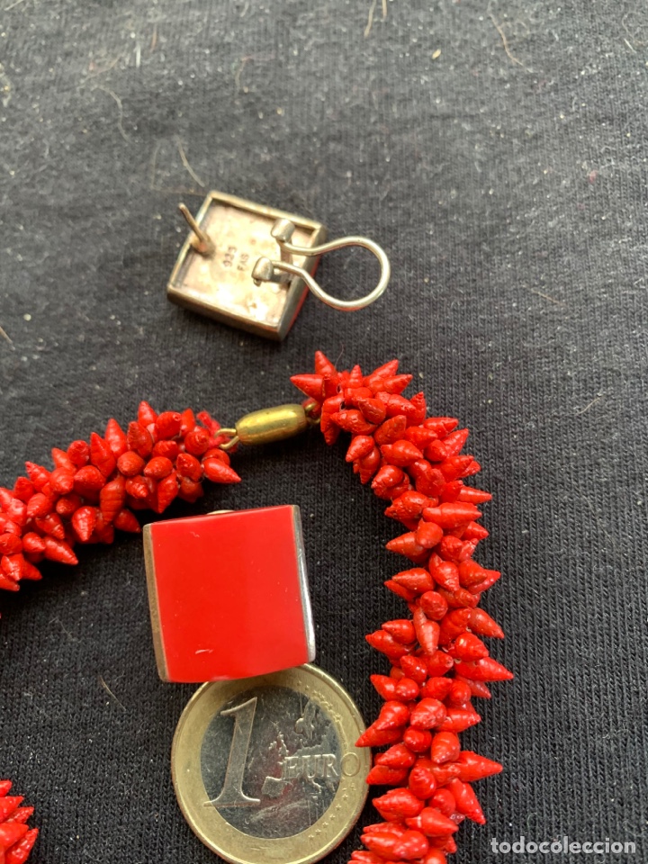 Joyeria: Pendientes de plata y coral y pulsera de caracolas rojas - Foto 2