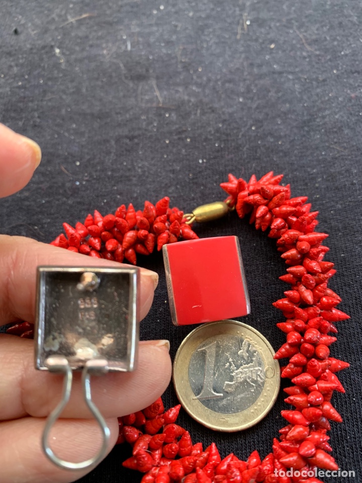 Joyeria: Pendientes de plata y coral y pulsera de caracolas rojas - Foto 3