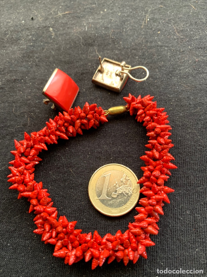 Joyeria: Pendientes de plata y coral y pulsera de caracolas rojas - Foto 1