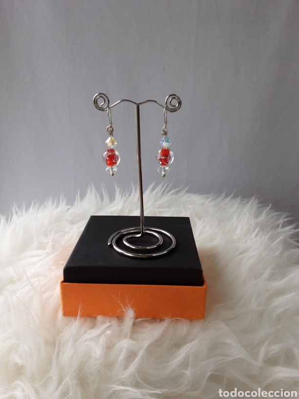 Joyeria: PENDIENTES CRISTAL DE MURANO CON FLOR E INCLUSIONES DE PLATA. ANTIGUOS - Foto 2