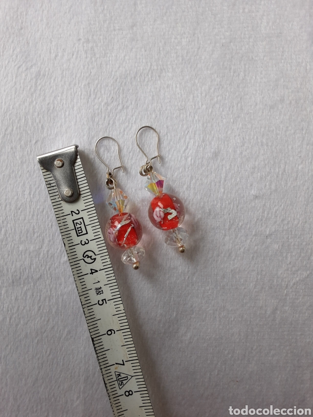 Joyeria: PENDIENTES CRISTAL DE MURANO CON FLOR E INCLUSIONES DE PLATA. ANTIGUOS - Foto 3