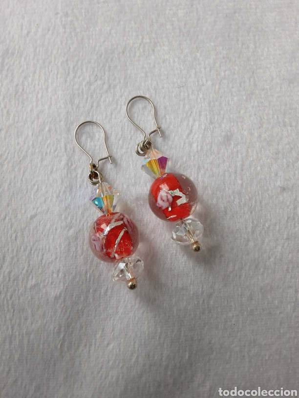 Joyeria: PENDIENTES CRISTAL DE MURANO CON FLOR E INCLUSIONES DE PLATA. ANTIGUOS - Foto 1