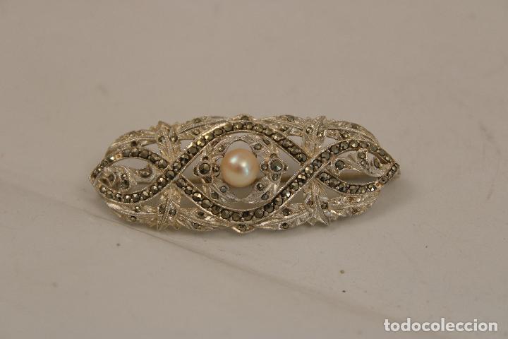 Joyeria: broche antiguo plata 925 con marquesitas - Foto 1