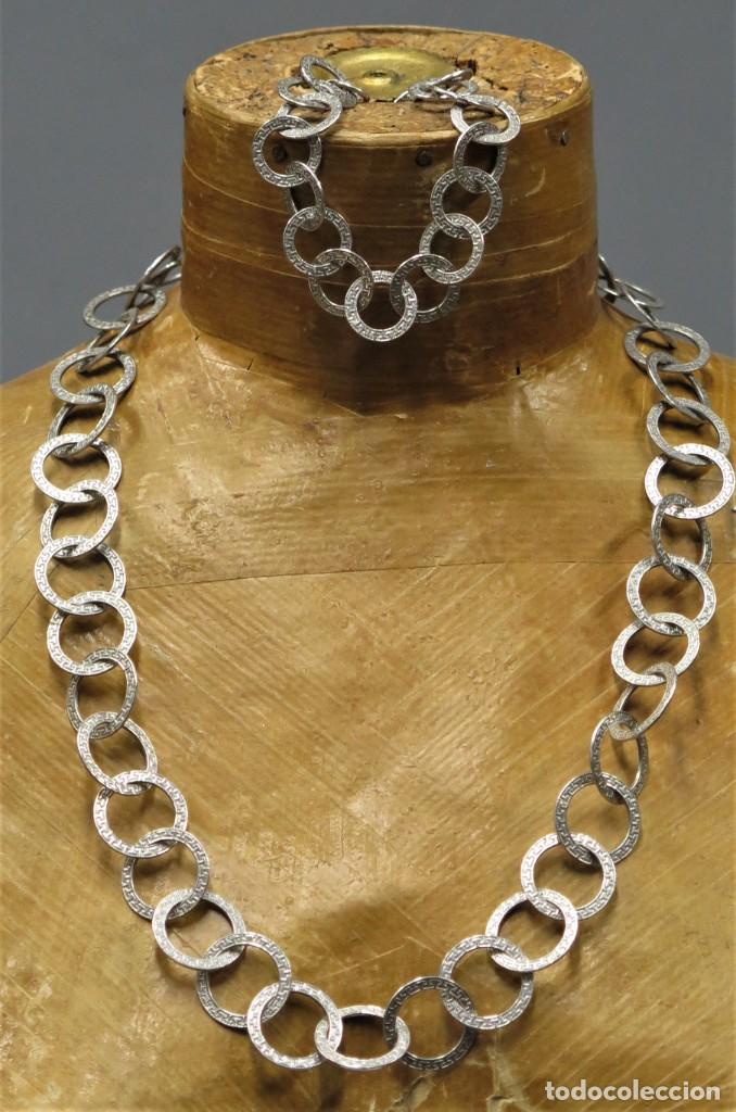 Joyeria: CONJUNTO DE PULSERA Y COLLAR. GRECA TIPO VERSACE. PLATA - Foto 1