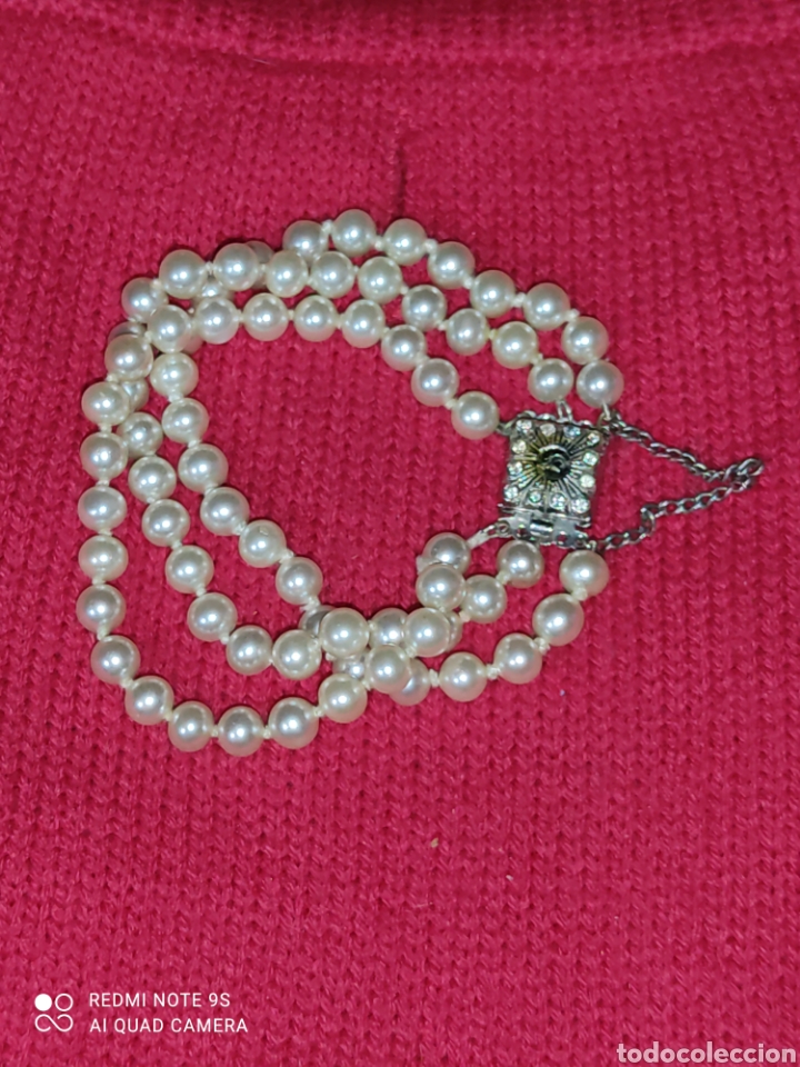 Joyeria: Pulsera de perlas con cadena de seguridad,vintage. - Foto 2