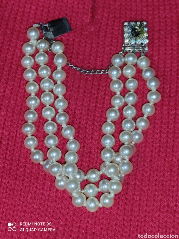 Joyeria: Pulsera de perlas con cadena de seguridad,vintage. - Foto 4