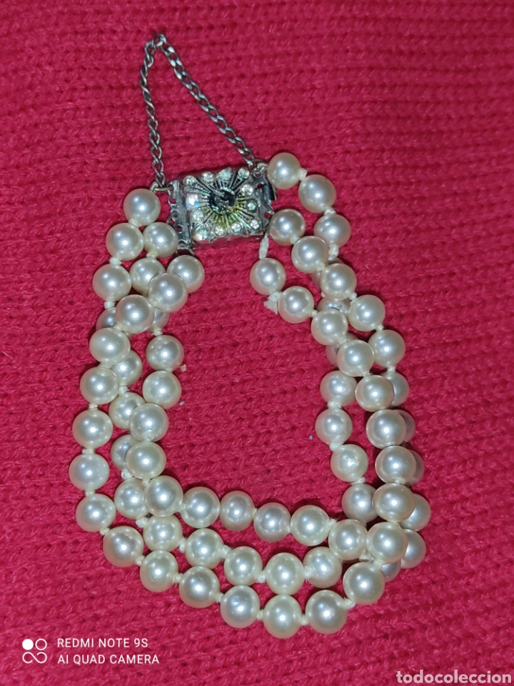 Joyeria: Pulsera de perlas con cadena de seguridad,vintage. - Foto 5