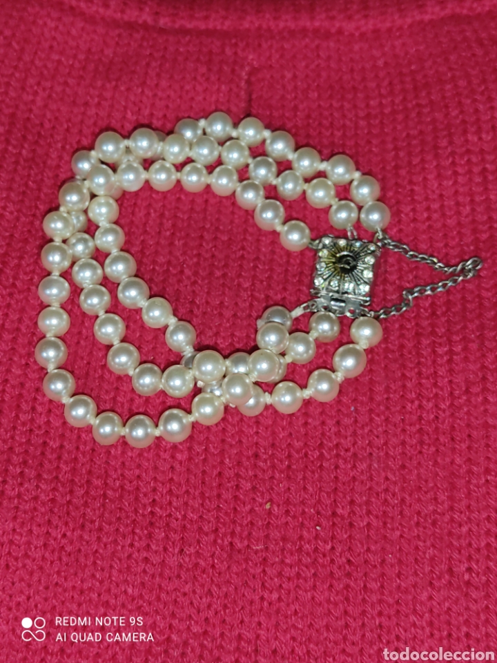 Joyeria: Pulsera de perlas con cadena de seguridad,vintage. - Foto 1