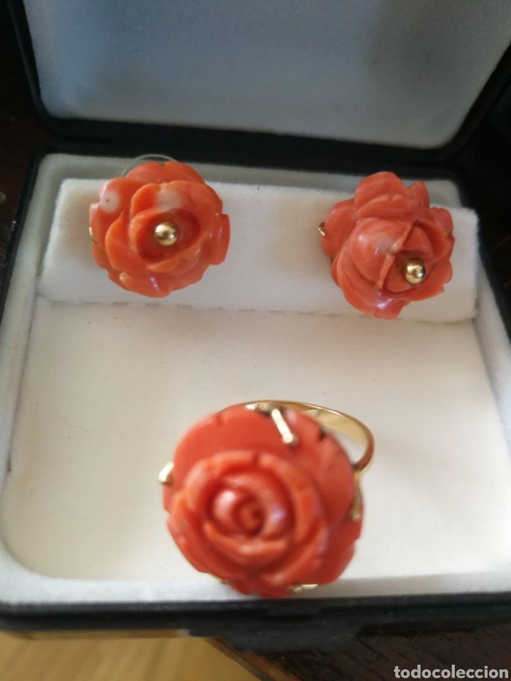 Joyeria: Pendientes y sortja flor de coral y montados en oro - Foto 4