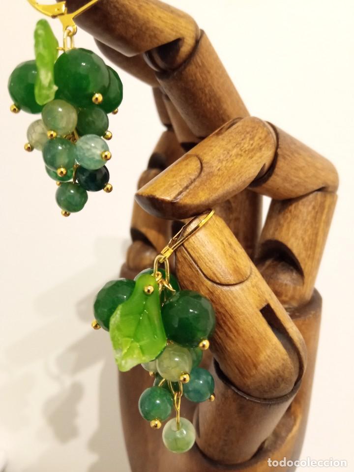 Joyeria: Pendientes perlas de &aacute;gatas naturales verdes - Foto 1