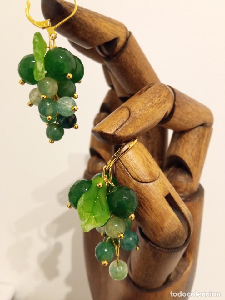 Joyeria: Pendientes perlas de &aacute;gatas naturales verdes - Foto 3