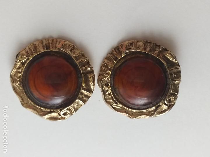 Joyeria: Pendientes de clips. Dorados y marrones. 4 cm de di&aacute;metro. - Foto 1