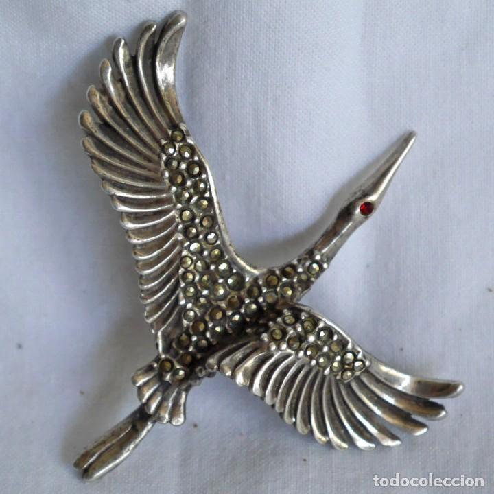 Joyeria: Broche de plata con marcasitas en forma de cigue&ntilde;a - Foto 1