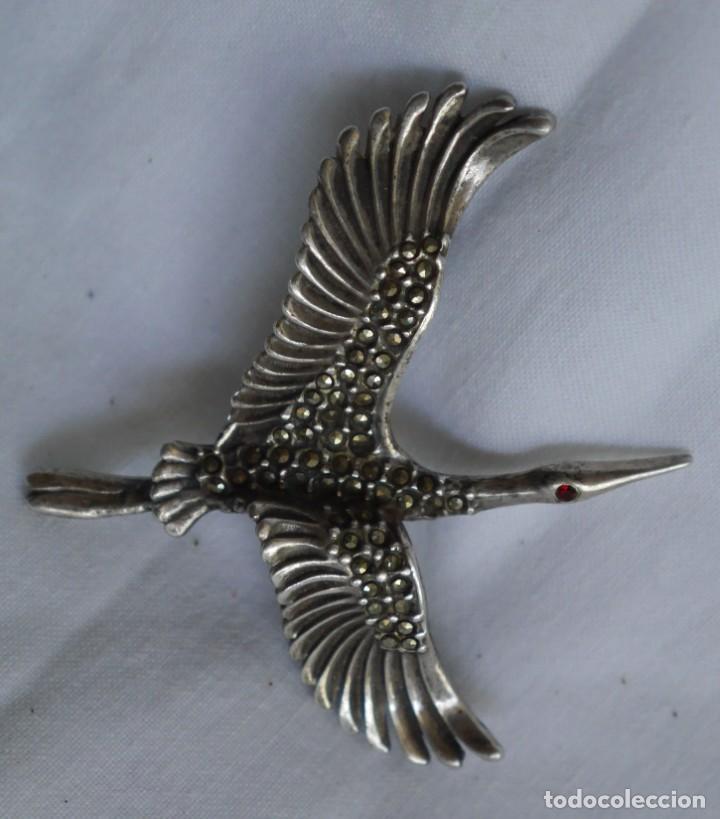 Joyeria: Broche de plata con marcasitas en forma de cigue&ntilde;a - Foto 2