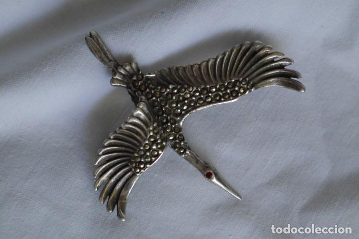 Joyeria: Broche de plata con marcasitas en forma de cigue&ntilde;a - Foto 5