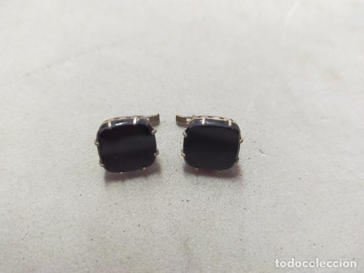 Joalharia: PENDIENTES ANTIGUOS EN METAL CON PIEDRA NEGRA, CUADRADOS. PRINCIPIOS SIGLO XX.