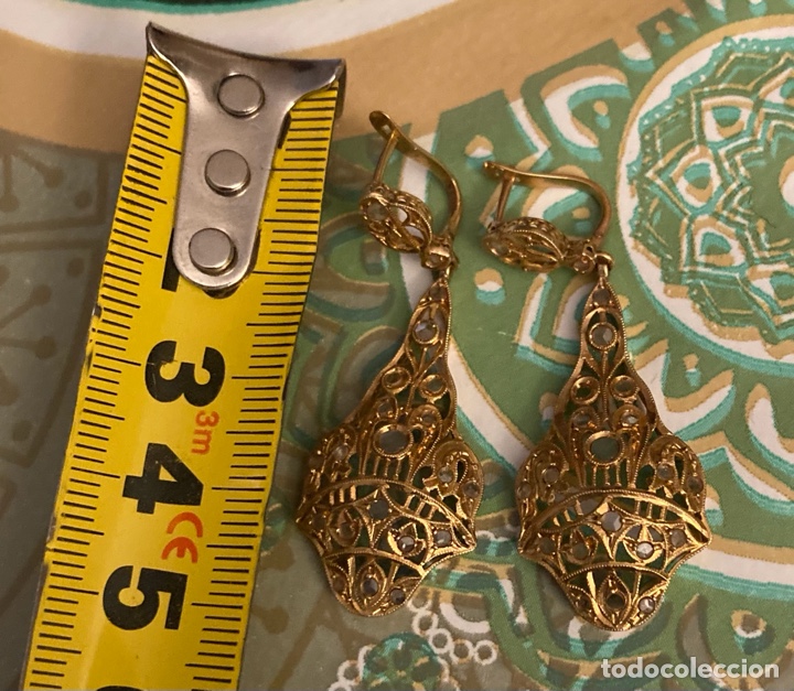 Joyeria: Preciosos pendientes oro de 18 klts y diamantes talla antigua - Foto 7 - 211658519