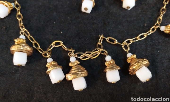 Joyeria: Espectacular collar vintage de opalina y abalorios dorados. - Foto 3