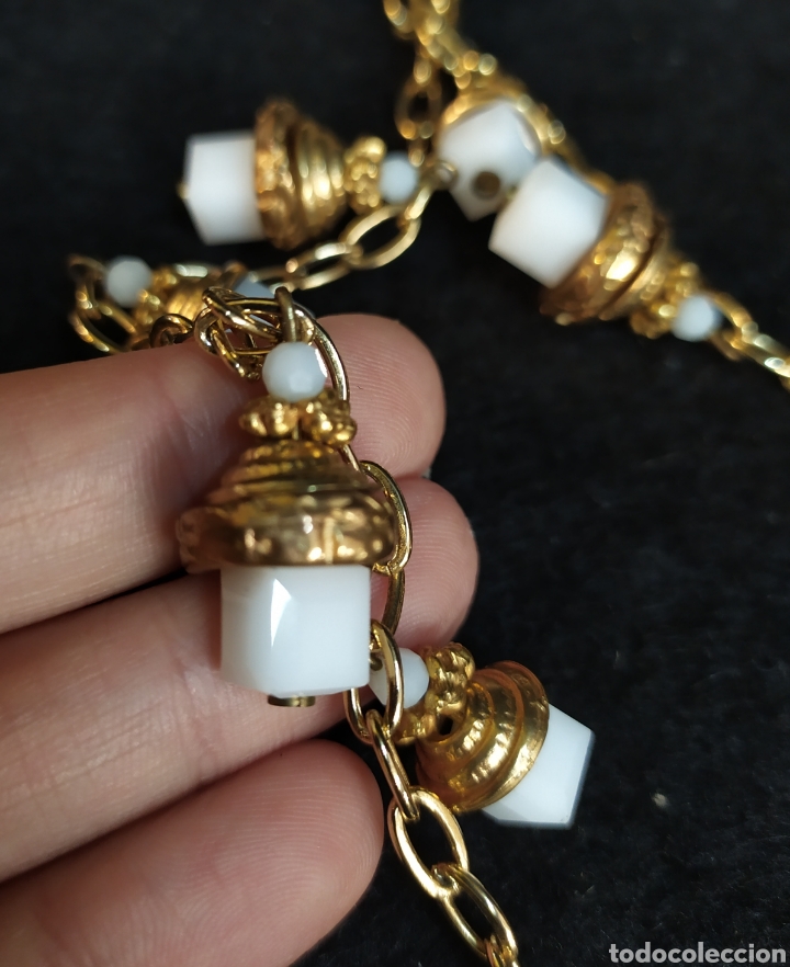 Joyeria: Espectacular collar vintage de opalina y abalorios dorados. - Foto 4