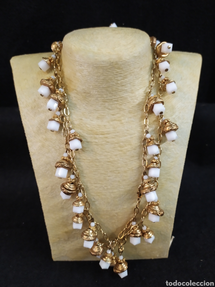 Joyeria: Espectacular collar vintage de opalina y abalorios dorados. - Foto 6