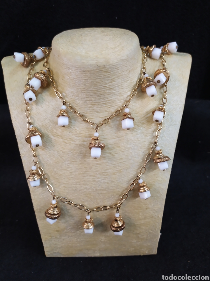 Joyeria: Espectacular collar vintage de opalina y abalorios dorados. - Foto 1