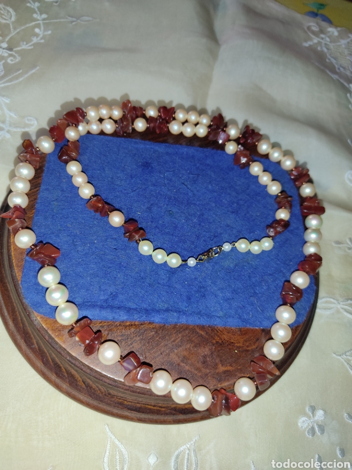 Joyeria: Collar largo de perlas y &aacute;gatas,a&ntilde;os 70. - Foto 2