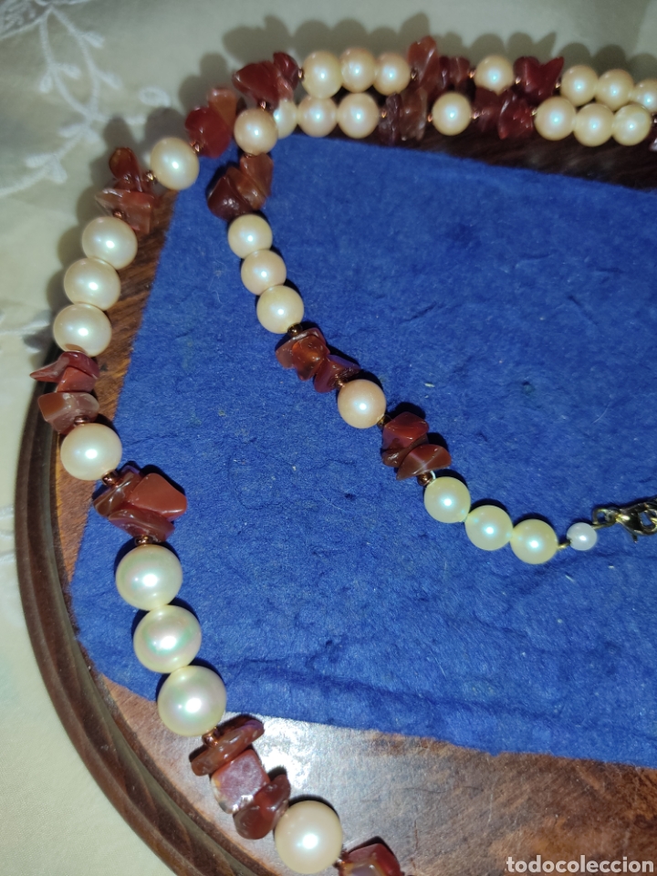 Joyeria: Collar largo de perlas y &aacute;gatas,a&ntilde;os 70. - Foto 5