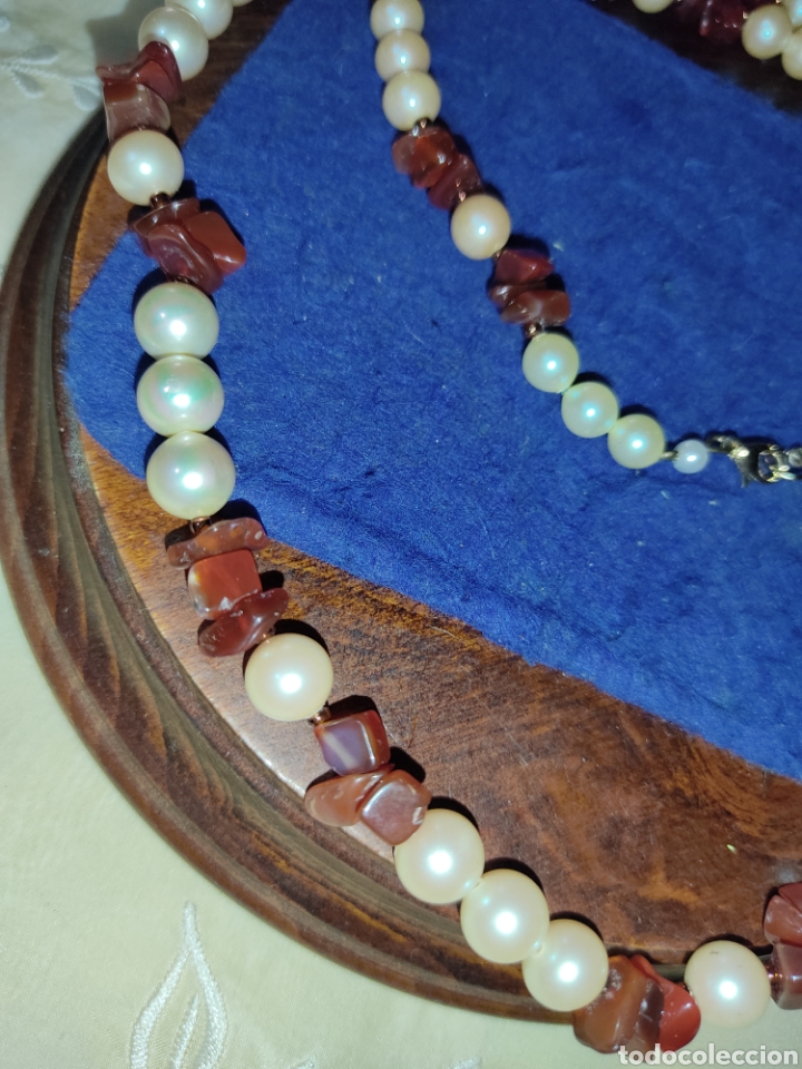 Joyeria: Collar largo de perlas y &aacute;gatas,a&ntilde;os 70. - Foto 6
