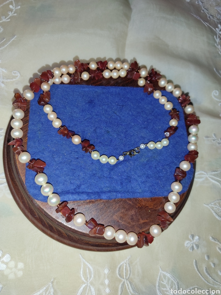 Joyeria: Collar largo de perlas y &aacute;gatas,a&ntilde;os 70. - Foto 7