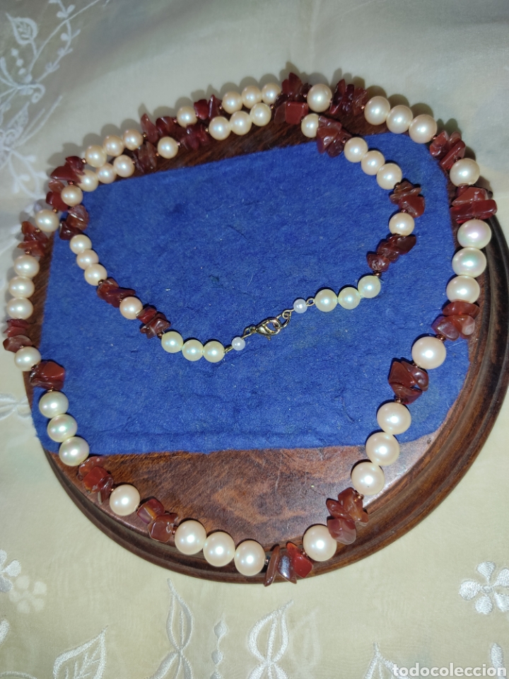 Joyeria: Collar largo de perlas y &aacute;gatas,a&ntilde;os 70. - Foto 8