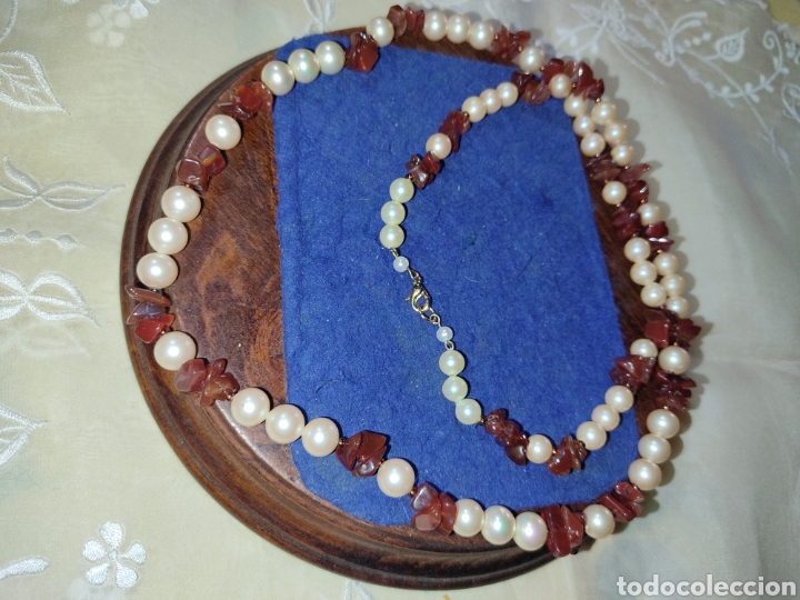 Joyeria: Collar largo de perlas y &aacute;gatas,a&ntilde;os 70. - Foto 9
