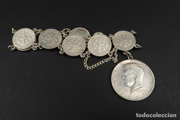 Joyeria: Antigua Pulsera de Plata de Monedas Americanas - Foto 1