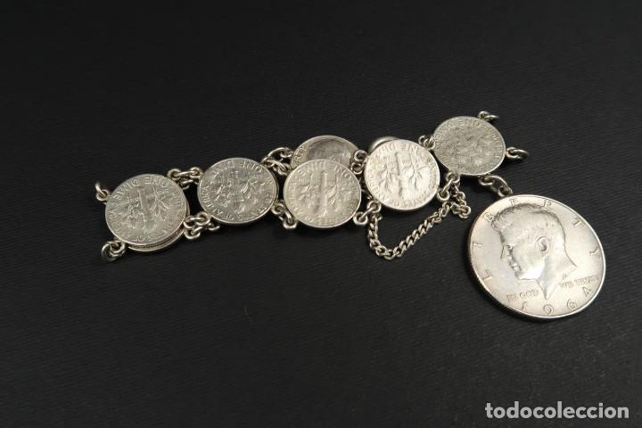 Joyeria: Antigua Pulsera de Plata de Monedas Americanas - Foto 11