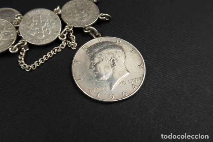 Joyeria: Antigua Pulsera de Plata de Monedas Americanas - Foto 12