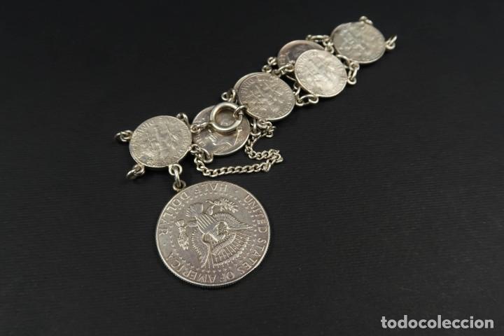 Joyeria: Antigua Pulsera de Plata de Monedas Americanas - Foto 15