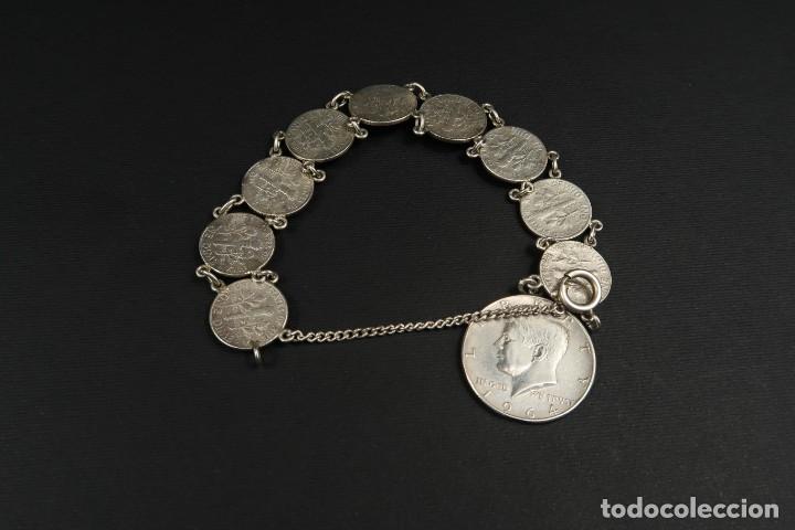 Joyeria: Antigua Pulsera de Plata de Monedas Americanas - Foto 2
