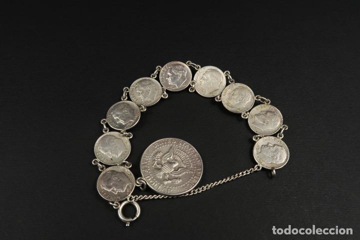 Joyeria: Antigua Pulsera de Plata de Monedas Americanas - Foto 6