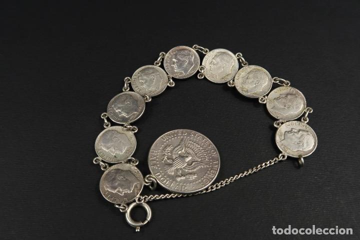 Joyeria: Antigua Pulsera de Plata de Monedas Americanas - Foto 7