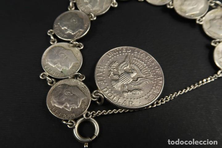 Joyeria: Antigua Pulsera de Plata de Monedas Americanas - Foto 8