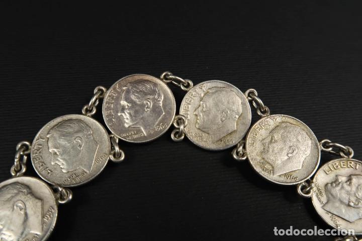 Joyeria: Antigua Pulsera de Plata de Monedas Americanas - Foto 9