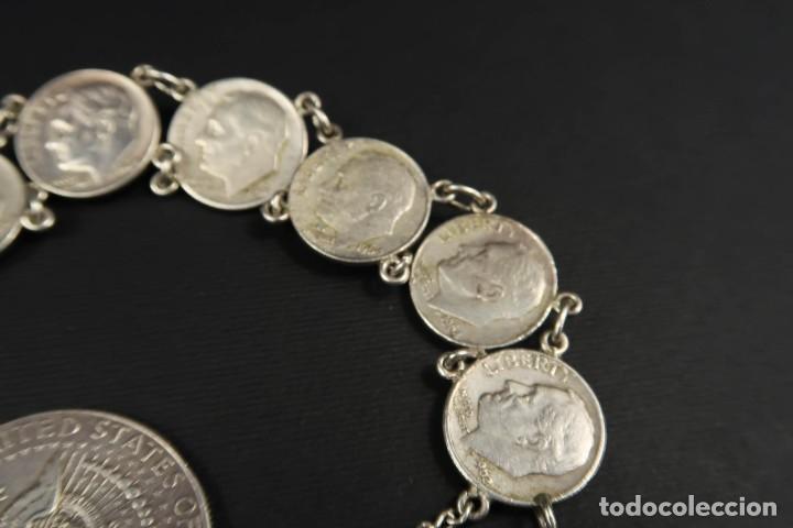 Joyeria: Antigua Pulsera de Plata de Monedas Americanas - Foto 10