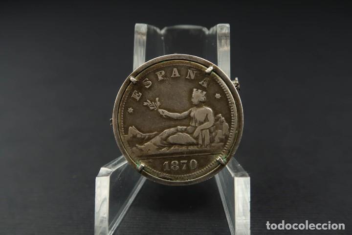 Joyeria: Antiguo Broche 2 Pesetas 1870 de Plata - Foto 2