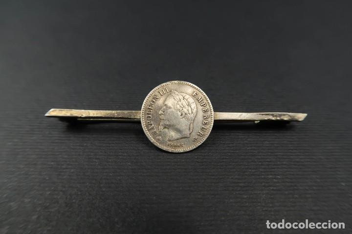 Joyeria: Antiguo Broche de Plata Moneda Francesa 20 c&eacute;ntimos 1867 - Foto 3