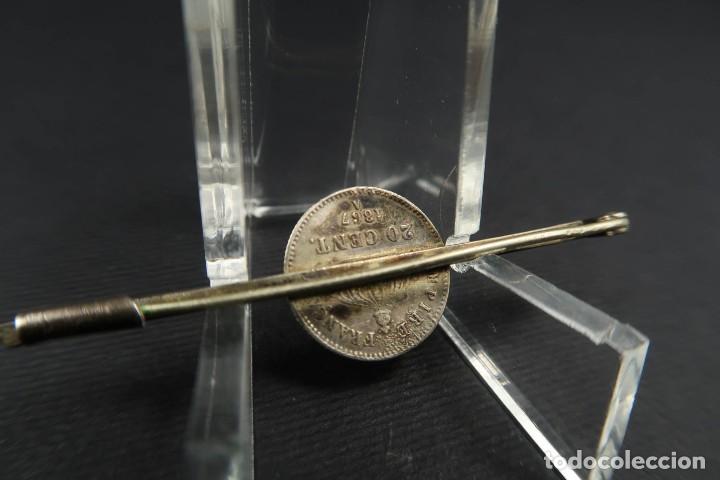 Joyeria: Antiguo Broche de Plata Moneda Francesa 20 c&eacute;ntimos 1867 - Foto 5