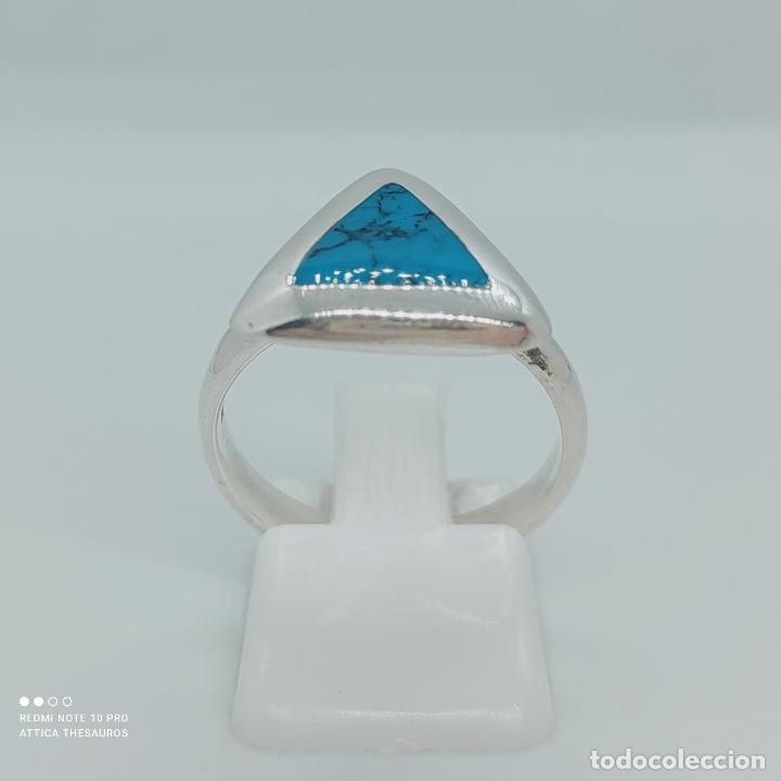 Joyeria: Anillo vintage en plata de ley 925 con cabuj&oacute;n en tono turquesa triangular . - Foto 3