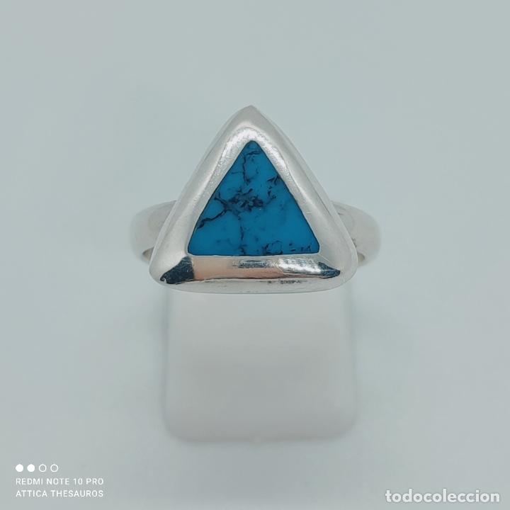 Joyeria: Anillo vintage en plata de ley 925 con cabuj&oacute;n en tono turquesa triangular . - Foto 5
