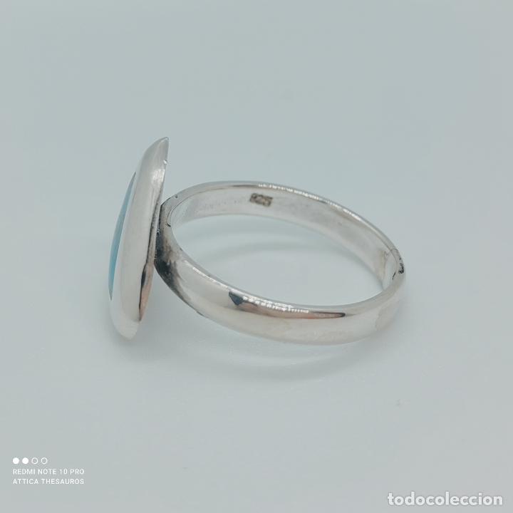 Joyeria: Anillo vintage en plata de ley 925 con cabuj&oacute;n en tono turquesa triangular . - Foto 6