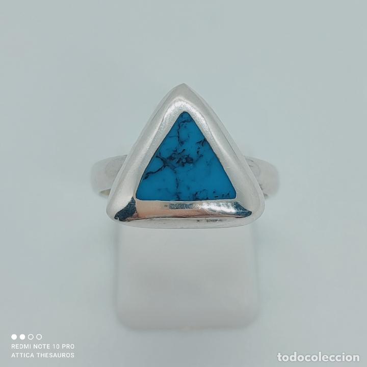 Joyeria: Anillo vintage en plata de ley 925 con cabuj&oacute;n en tono turquesa triangular . - Foto 1