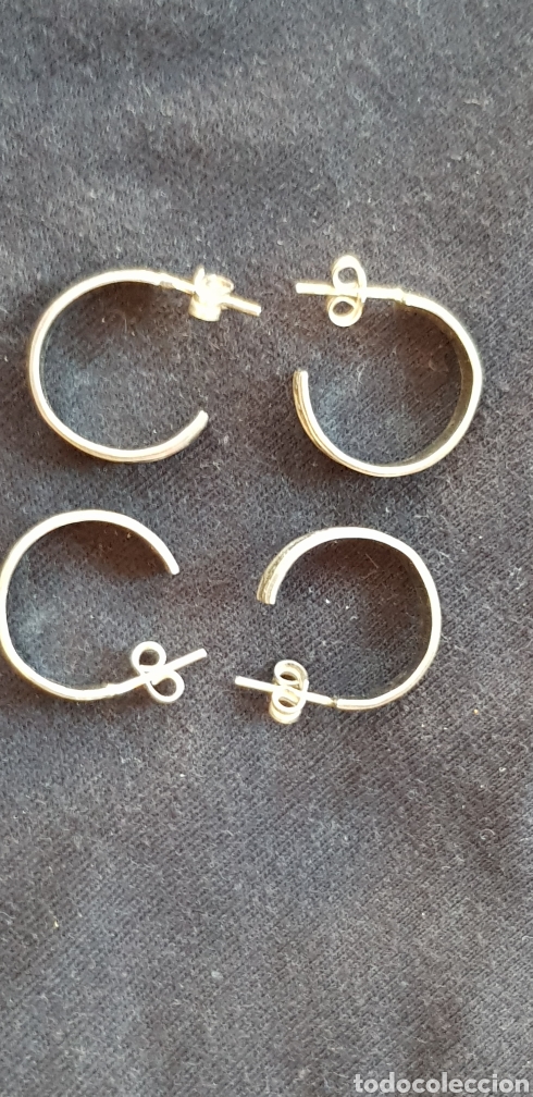 Joyeria: 2 pares de pendientes plata aro con tallados - Foto 2